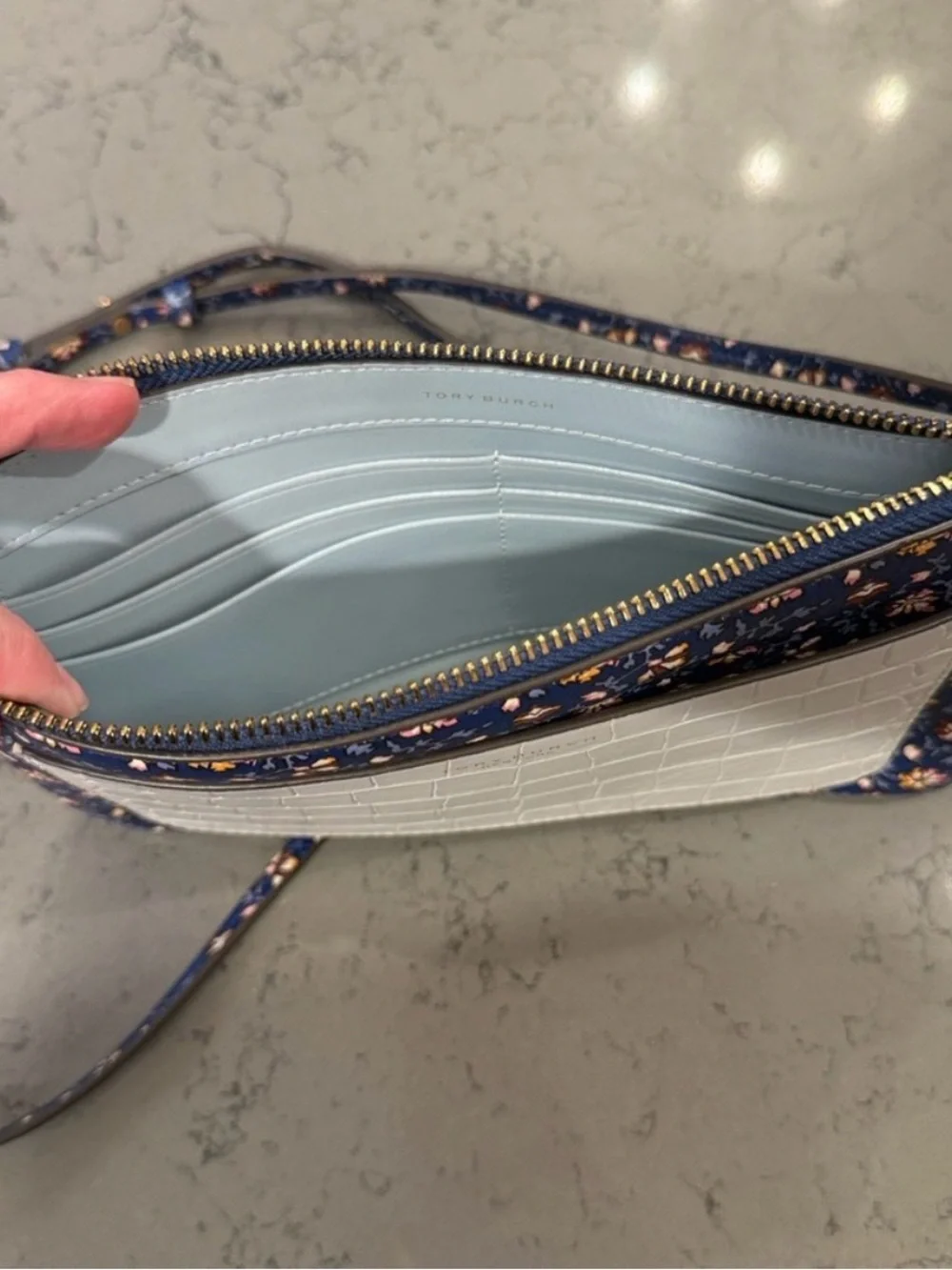 Tory Burch Colorblock Leather Tassel Crossbody Bag Clutch Blue Wild Pansy Floral